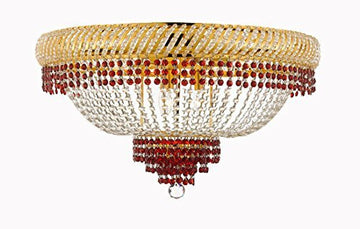 Flush French Empire Crystal Chandelier Lighting Trimmed With Ruby Red Crystal Good For Dining Room Foyer Entryway Family Room And More H16" X W23" - A500-B74/Cg/Flush/448/9
