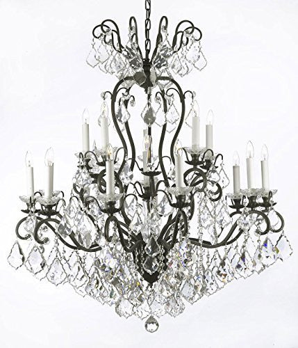 Swarovski Crystal Trimmed Chandelier Wrought Iron Crystal Chandelier Lighting W38" H44" - A500-556/16 Sw