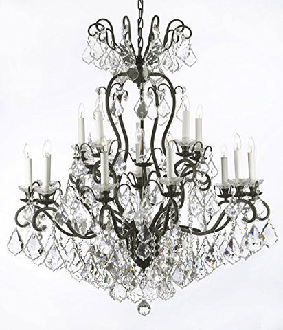 Swarovski Crystal Trimmed Chandelier Wrought Iron Crystal Chandelier Lighting W38" H44" - A500-556/16 Sw