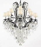 Wrought Iron Crystal Chandelier Lighting H40" X W28" With Shades Trimmed With Spectra (Tm) Crystal - Reliable Crystal Quality By Swarovski - A500-Sc/Whiteshade/B12/3034/8+4Sw