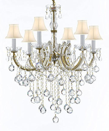 Swarovski Crystal Trimmed Chandelier Maria Theresa Chandelier Crystal Lighting Chandeliers With White Shades H 30" W 22" - J10-Sc/B61/26066/6Sw