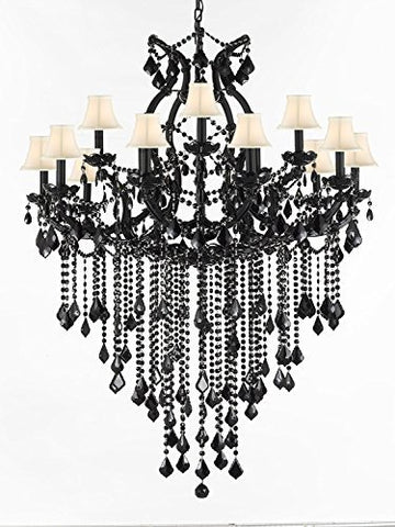 JET BLACK CHANDELIER CRYSTAL LIGHTING CHANDELIERS WITH WHITE SHADES 37X50 - A500-SC/B12/WHITE/21510/15+1
