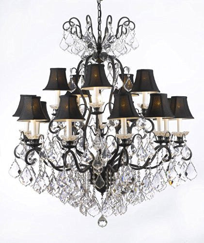 Wrought Iron Crystal Chandelier Lighting With Black Shades W38" H44" - A500-Blackshades/556/16