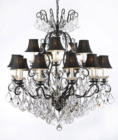 Wrought Iron Crystal Chandelier Lighting With Black Shades W38" H44" - A500-Blackshades/556/16