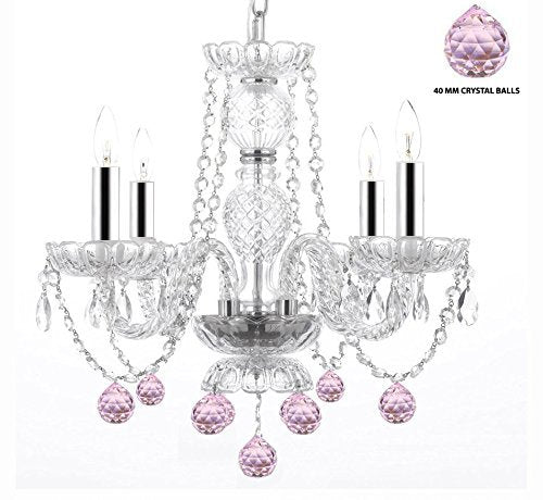 Set of 2 - Chandeliers Lighting W/Crystal Pink Balls w/Chrome Sleeves! H 17 - 2EA J10-B43/B76/26098/4