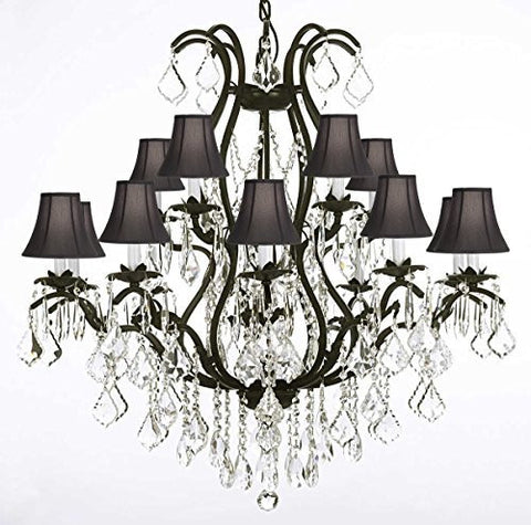 Swarovski Crystal Trimmed Chandelier Wrought Iron Chandelier Crystal Chandeliers Lighting H36" X W36" With Shades - A500-Blackshades/3034/10+5 Sw