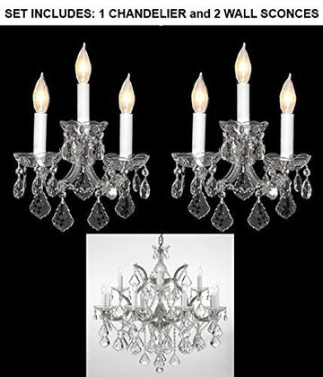 Set Of 3 - 1 Crystal Chandelier Lighting H 30" W 22" And 2 Maria Theresa Wall Sconce Crystal Lighting H14" x W11.5" Trimmed With Spectra (Tm) Crystal - Reliable Crystal Quality By Swarovski - 1Ea-Cs/B7/21532/12+1 + 2Ea-Cs/2813/3-Sw A500-