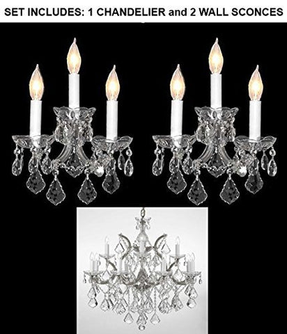 Set Of 3 - 1 Crystal Chandelier Lighting H 30" W 22" And 2 Maria Theresa Wall Sconce Crystal Lighting H14" x W11.5" Trimmed With Spectra (Tm) Crystal - Reliable Crystal Quality By Swarovski - 1Ea-Cs/B7/21532/12+1 + 2Ea-Cs/2813/3-Sw A500-