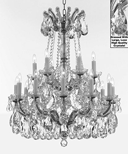 Maria Theresa Chandelier Crystal Lighting Fixture Pendant Ceiling Lamp With Large Luxe Diamond Cut Crystals H30" X W28" -Good For Dining Room Foyer Entryway Family Living Room - A500-Cs/B90/152/18Dc