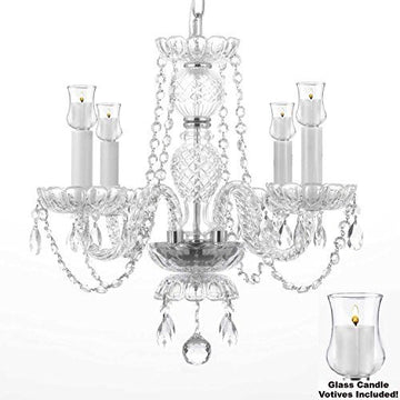 Crystal Chandelier W/ Candle Votives H 17" X W 17"- For Indoor / Outdoor Use Great For Outdoor Events Hang From Trees / Gazebo / Pergola / Porch / Patio / Tent - J10-B31/26098/4
