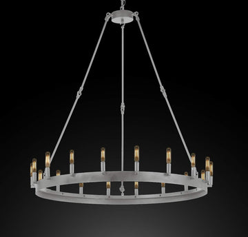 Inspired Camino Style Chandelier - Castile One Tier Wrought Iron Chandelier - Industrial Loft Rustic Lighting W 38" H 40"
