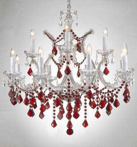 New Maria Theresa Chandelier Crystal Lighting H30" X W28" W/ Ruby Red Crystal - A500-B2/Silver/21532/12+1