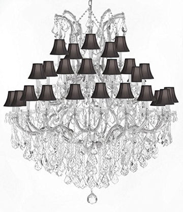 Large Foyer / Entryway Maria Theresa Empress Crystal (Tm) Chandelier Lighting W/Black Shade H 60" W 52" - A500-Silver/Blackshade/B12/2756/36+1