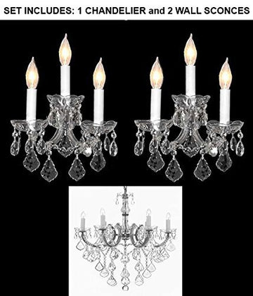 Set Of 3 - 1 Maria Theresa Crystal Chandelier Lighting H 30" W 22" And 2 Wall Sconce Crystal Lighting H14" x W11.5" Trimmed With Spectra (Tm) Crystal - Reliable Crystal Quality By Swarovski - 1Ea-B12/Cs/26067/6 + 2Ea-Cs/2813/3-Sw
