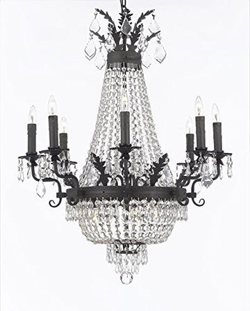 FRENCH EMPIRE CRYSTAL CHANDELIER CHANDELIERS LIGHTING 25X32 12 LIGHTS With Dark Antique Finish - A500-B88/1280/8+4