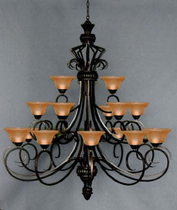 Six FT Wrought Iron Chandelier Large Foyer Entryway Lighting Country French 3 Tiers 21 Lights HT72 X WD55 Ceiling Fixture Wrought Foyer - J10-568/21