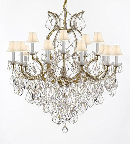 Maria Theresa Chandelier Crystal Lighting Fixture Pendant Ceiling Lamp For Dining Room Entryway Living Room Dressed With Large Luxe Diamond Cut Crystals H38" X W37" With Whiteshades - A500-B90/Whiteshades/21510/15+1Dc
