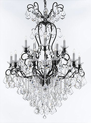 Swarovski Crystal Trimmed Wrought Iron Crystal Chandelier Lighting W38" H60" - Good for Entryway, Foyer, Living Room, Ballrooms, Catering Halls, Event Halls! - A500-B12/556/16SW
