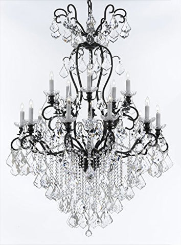 Wrought Iron Crystal Chandelier Lighting W38" H60" - Good for Entryway, Foyer, Living Room, Ballrooms, Catering Halls, Event Halls! - A500-B12/556/16