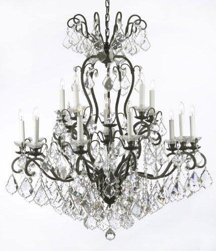 Set of 3-2 Wrought Iron Wall Sconce Crystal Lighting W 11.5" H 14" D 17" and 1 Wrought Iron Crystal Chandelier Lighting W38 H44 - 2EA A500-3/556 + 1EA A500-556/16
