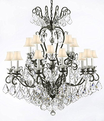 Wrought Iron Empress Crystal (Tm) Chandelier Lighting With White Shades W38" H44" - A500-Whiteshades/556/16