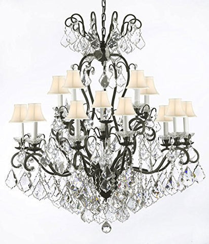 Wrought Iron Empress Crystal (Tm) Chandelier Lighting With White Shades W38" H44" - A500-Whiteshades/556/16