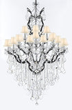 Swarovski Crystal Trimmed 19th C. Baroque Iron & Crystal Chandelier Light H 64" W 41"-Dressed With Large, Luxe Crystals! Good for Dining room, Foyer, Entryway, Living Room, Family Room! w/ White Shades - A500-B12/B89/996/25SW-WhiteShades