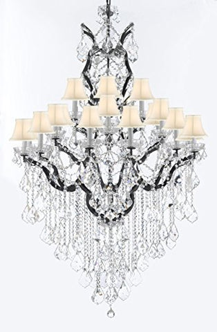 Swarovski Crystal Trimmed 19th C. Baroque Iron & Crystal Chandelier Light H 64" W 41"-Dressed With Large, Luxe Crystals! Good for Dining room, Foyer, Entryway, Living Room, Family Room! w/ White Shades - A500-B12/B89/996/25SW-WhiteShades