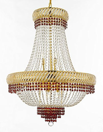 French Empire Crystal Chandelier Chandeliers Lighting Trimmed With Ruby Red Crystal Good For Dining Room Foyer Entryway Family Room And More H34" X W27" - A500-B74/Cg/448/12