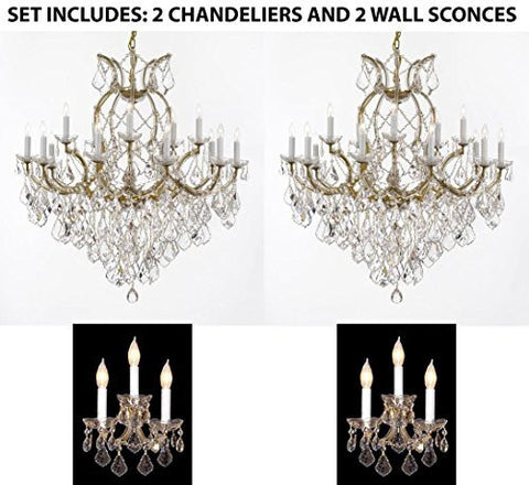 Set Of 4 - 2 Maria Theresa Chandelier Crystal Lighting H38" X W37" And 2 Wall Sconce Crystal Lighting H14" x W11.5" Trimmed With Spectra (Tm) Crystal - Reliable Crystal Quality By Swarovski - 2Ea 1/21510/15+1 + 2Ea CG/2813/3Sw A500-