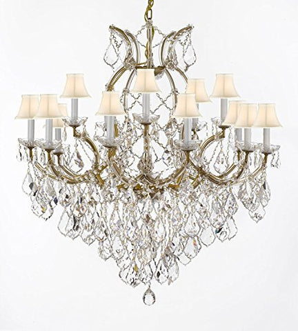 Swarovski Crystal Trimmed Maria Theresa Chandelier Lights Fixture Pendant Ceiling Lamp For Dining Room Entryway Living Room Dressed With Large Luxe Crystals H38" X W37" With Whiteshades - A500-B90/Whiteshades/21510/15+1Sw
