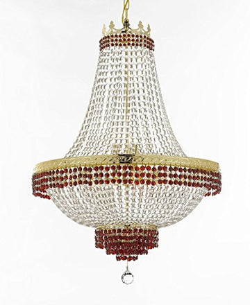 French Empire Crystal Chandelier Chandeliers Lighting Trimmed With Ruby Red Crystal Good For Dining Room Foyer Entryway Family Room And More H36" W30" - A500-B74/Cg/870/14