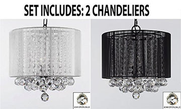 Set Of 2 - 1 White And 1 Black Empress Crystal (Tm) Chandelier With Large Shade & Balls H15" X W15" - 1Ea B6/White/Sm/26028/3 + 1Ea B6/Black/Sm/