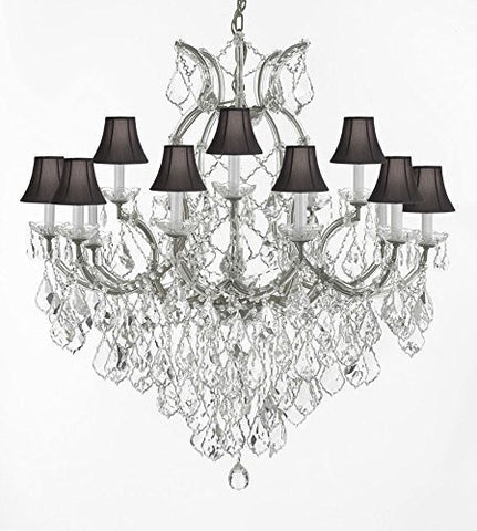 Swarovski Crystal Trimmed Chandelier Maria Theresa Empress Crystal (Tm) Chandelier Lighting H 38" W 37" With Black Shades - A500-Sc/Blackshade/Silver/1/21510/15+1Sw