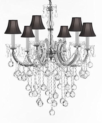 Swarovski Crystal Trimmed Chandelier Maria Theresa Chandelier Crystal Lighting Chandeliers With Black Shades H 30" W 22" - J10-Sc/B61/Silver/26067/6Sw
