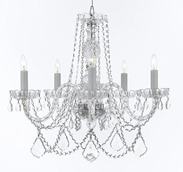 Swarovski Crystal Trimmed Murano Venetian Style Chandelier Crystal Lights Fixture Pendant Ceiling Lamp for Dining Room, Bedroom, Entryway , Living Room - With Large, Luxe Crystals! H25" X W24" - A46-B94/B89/384/5SW