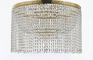 French Empire Crystal Semi Flush Chandelier Chandeliers Lighting With Crystal Bead Shade / Curtain H19" X W24" - A500-Flush/B68/Cg/870/9