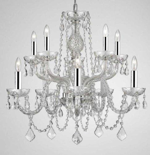 Swarovski Crystal Trimmed Chandelier! Chandelier Lighting Dressed with Chrome Sleeves! H 25" W 24" - G46-B43/CS/1122/5+5SW