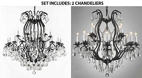 Set Of 2 - Wrought Iron Crystal Chandelier Lighting Empress Crystal (Tm) H46" W46" Perfect For An Entryway Or Foyer And Wrought Iron Crystal Chandelier Lighting Chandeliers H30" X W28" - A500-1Ea-3034/18+6 + 1Ea-3034/8+4