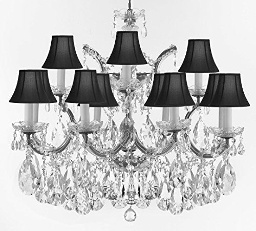 Maria Theresa Chandelier Crystal Lighting Chandeliers Lights Fixture Pendant Ceiling Lamp for Dining room, Entryway , Living room with Large, Luxe, Diamond Cut Crystals! H22" X W28" w/ Black Shades - A500-CS/BLACKSHADES/B89/21532/12+1DC
