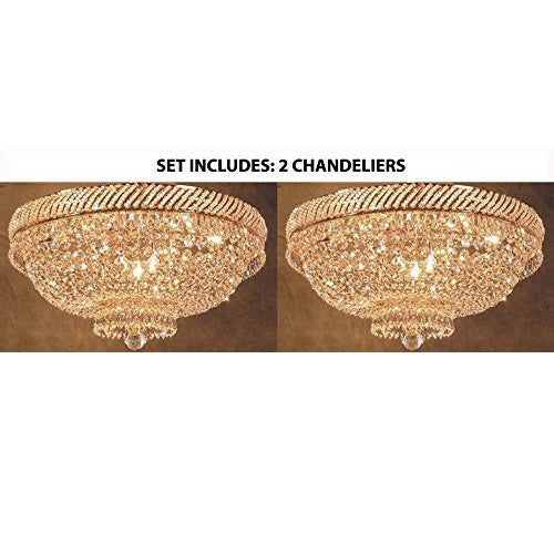 Set Of 2 French Empire Crystal Flush Chandelier Lighting H 16" W 23" - 2Ea-A500-Flush/448/9
