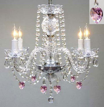 Swarovski Crystal Trimmed Chandelier Chandelier Lighting W/ Crystal Pink Hearts H 17" W17" - Perfect For Kid'S And Girls Bedroom - J10-B21/26098/4 Sw