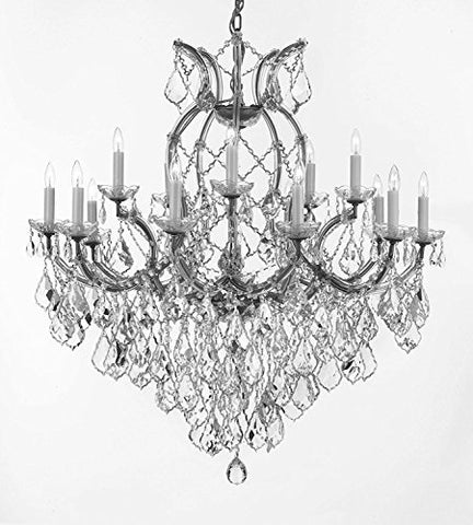 Swarovski Crystal Trimmed Maria Theresa Chandelier Lights Fixture Pendant Ceiling Lamp For Dining Room Entryway Living Room Dressed With Large Luxe Crystals H38" X W37" - A500-B90/Silver/21510/15+1Sw