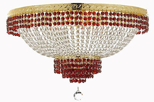 Flush French Empire Crystal Chandelier Lighting Trimmed With Ruby Red Crystal Good For Dining Room Foyer Entryway Family Room And More H21" W30" - A500-B74/Cg/Flush/870/14
