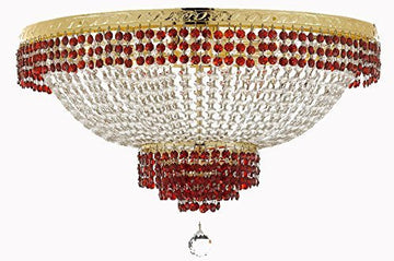 Flush French Empire Crystal Chandelier Lighting Trimmed With Ruby Red Crystal Good For Dining Room Foyer Entryway Family Room And More H21" W30" - A500-B74/Cg/Flush/870/14