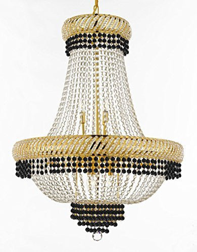 French Empire Crystal Chandelier Chandeliers Lighting Trimmed With Jet Black Crystal Good For Dining Room Foyer Entryway Family Room And More H34" X W27" - A500-B79/Cg/448/12