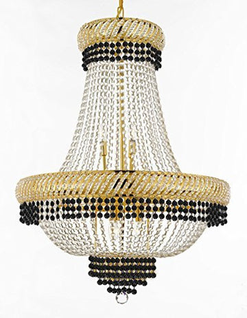 French Empire Crystal Chandelier Chandeliers Lighting Trimmed With Jet Black Crystal Good For Dining Room Foyer Entryway Family Room And More H34" X W27" - A500-B79/Cg/448/12