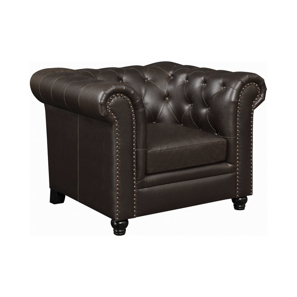 Set of 3 - Roy Rolled Arm Tufted Sofa + Loveseat + Chair Brown - D300-10034