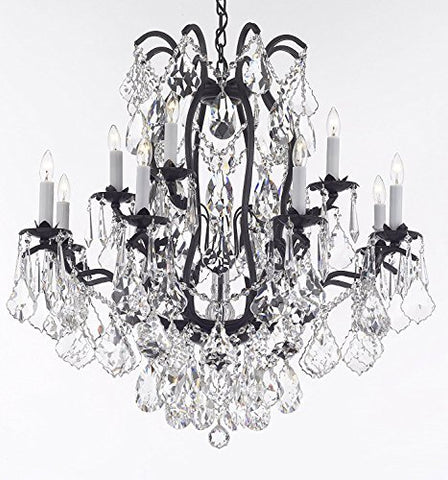 Wrought Iron Crystal Chandelier Lighting Dressed With Diamond Cut Crystal Good For Dining Room Foyer Entryway Family Room Bedroom Living Room And More H 36" W 36" 15 Lights - A500-B91/3034/10+5Dc