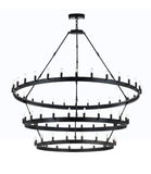 Inspired Camino Style Chandelier – Three Tier Wagon Wheel, Wrought Iron Vintage Barn Metal Rustic Industrial Lighting, W63" x H75"